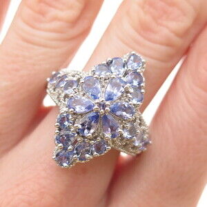 Chuck Clemency Sterling Silver Real Pear & Round-Cut Tanzanite Ring Size 8.25